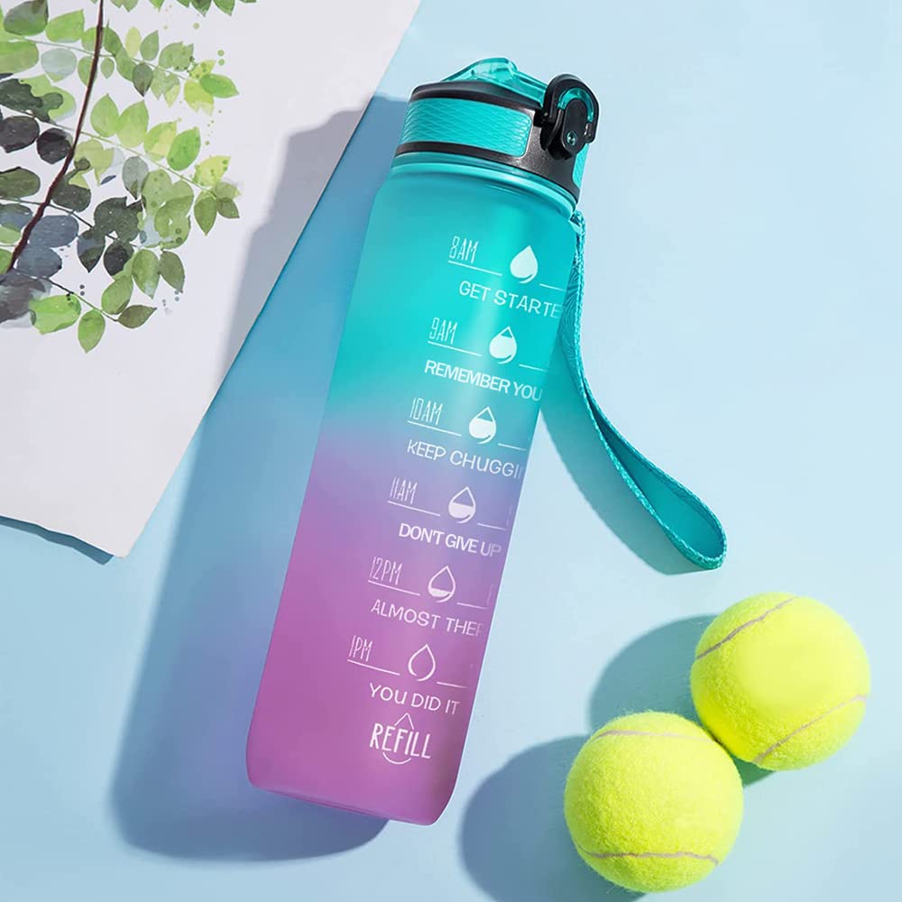 Borraccia Sportiva 1L Gaiayhc Con Cannuccia - Motivazionale Con Timer Idratazione | Senza BPA, Impermeabile Per Palestra, Corsa - Foto 4