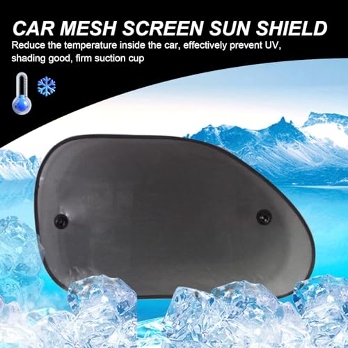 Crynod 2 PCS Car Front Side Window Sunshade Net, 25.59\" x 14.96\" Suction Cup Installation Sun Protection Heat Insulation Cooling Elastic Mesh, Summer Essentials, Compatible with Most Models (Black)
