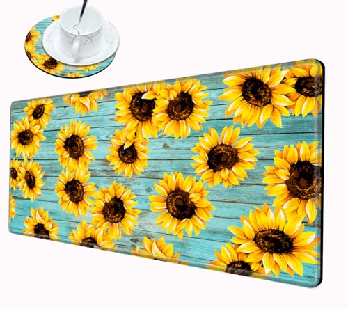 Image of Sunflower Mouse Pad 24x12 Desk Mat Large Mousepad Desk Pad Big Computer Mat Non Slip Base Long Gaming Mouse Mat for Wireless Mouse Women Girl Work
