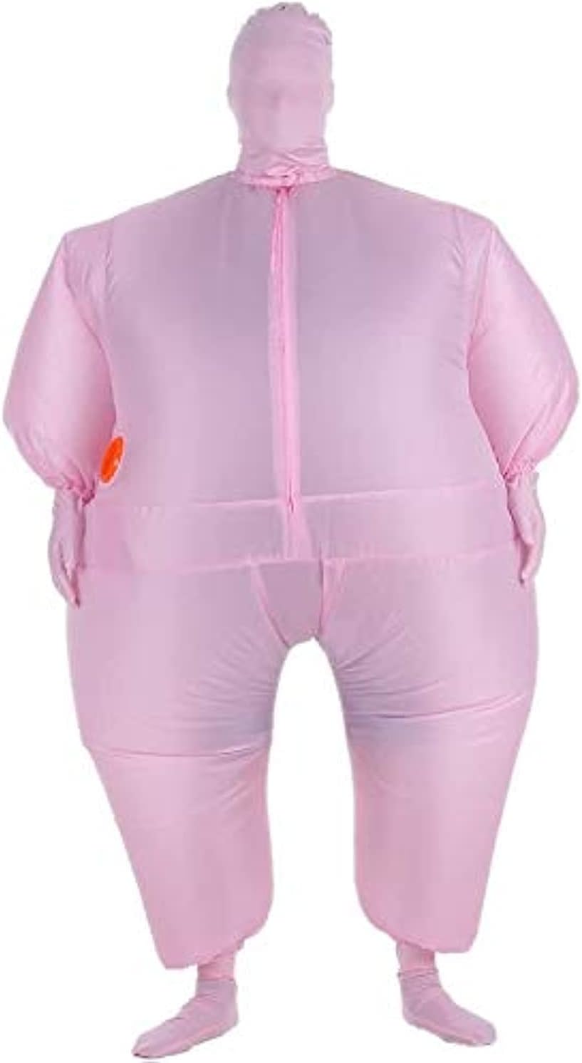 Decdeal Funny Adult Size Inflatable Full Body Costume Suit Air Fan Operated Blow Up Fancy Dress Halloween Sports Party Fat Inflatable Jumpsuit Costume (Color : Pink)