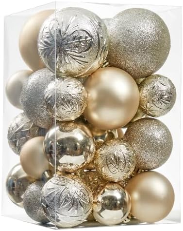 Wironlst Christmas Ball Ornaments - 30pcs Shatterproof Plastic Christmas Ornaments Hanging Ball Decorations for Xmas Tree, Holiday, Wedding, Party (Multi-Size, Champagne)