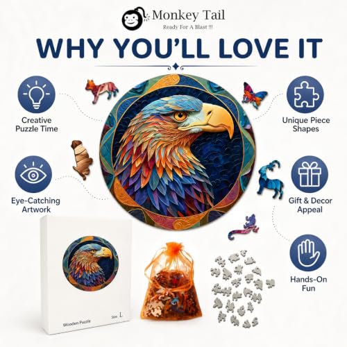 Image of MONKEYTAIL Large Wooden Jigsaw Puzzle for Adults & Teens, VEAG | Laser-Cut Pieces, 3D Puzzle Box as Birthday Gift for Boys & Girls - Brain Teaser, Home Decor & Family Game