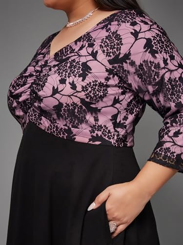Image of Miss Chase A+ Women's Floral Printed Relaxed Fit V -Neck 3 /4Th Sleeve Georgette Maxi Dress