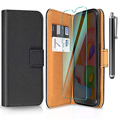 ivencase Funda para Samsung Galaxy A01 + Protector de Pantalla + Pen, Libro Caso Cubierta la Tapa magnética Protector de Billetera Cuero de la PU Carcasa para Samsung Galaxy A01 - Negro