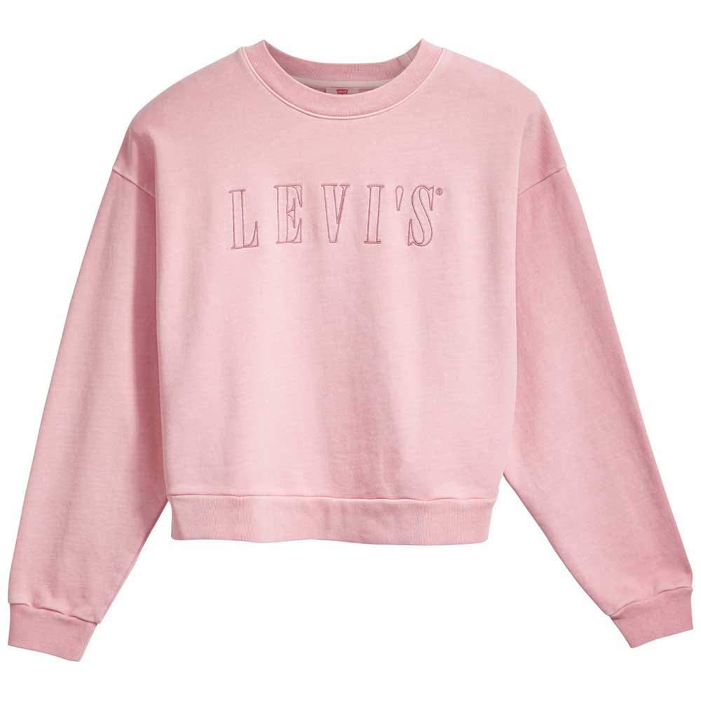 Levi's Women's Graphic Diana Crewneck Sweatshirt Serif Outline Garment Dye Blush (Red) L