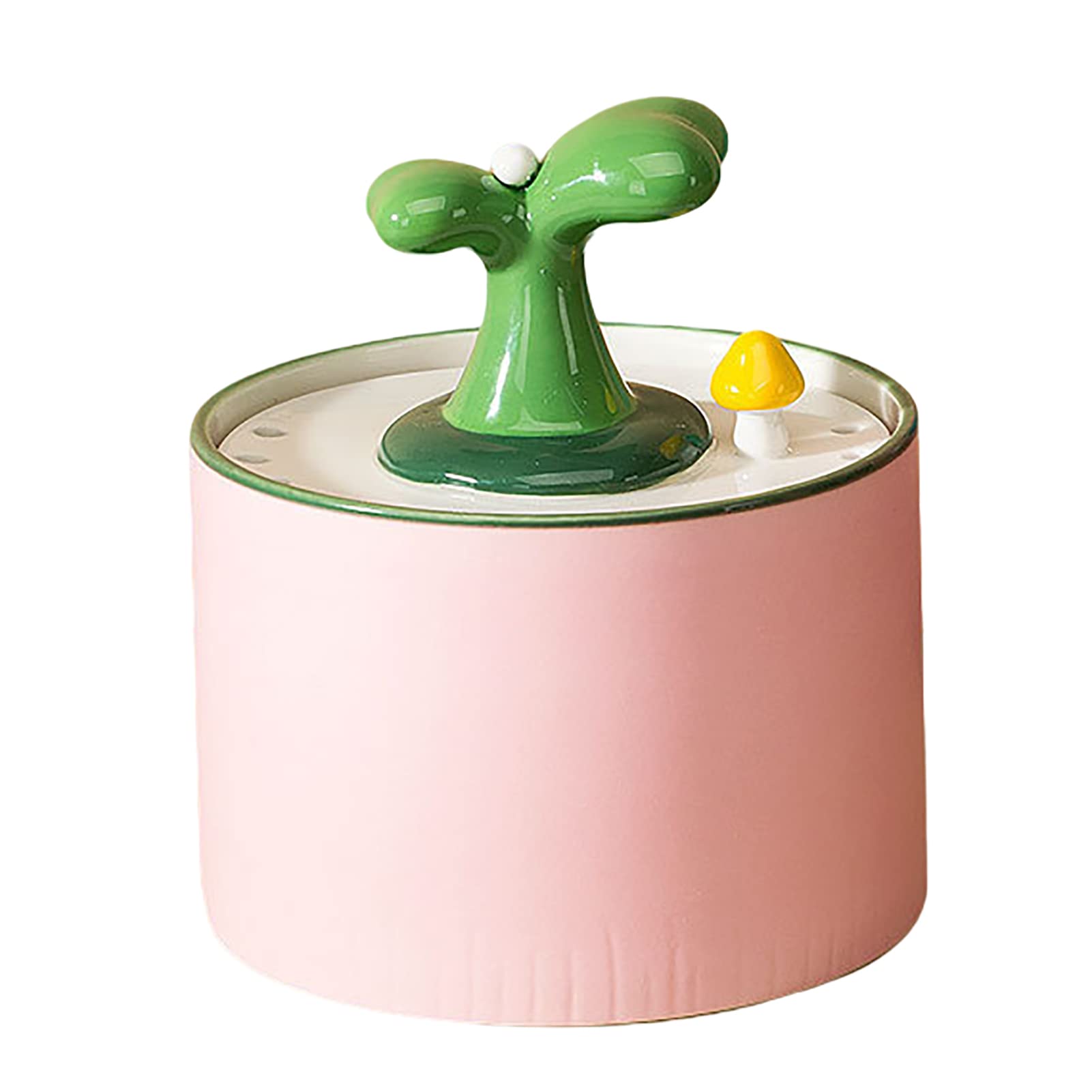 TSJB Cat Water Fountain, Ceramic Pet Drinking Fountain, Scratch Resistant Easy To Clean, Cute Sapling Shape Quiet Cat Water Dispenser, 2 Sizes Pink-1.0L