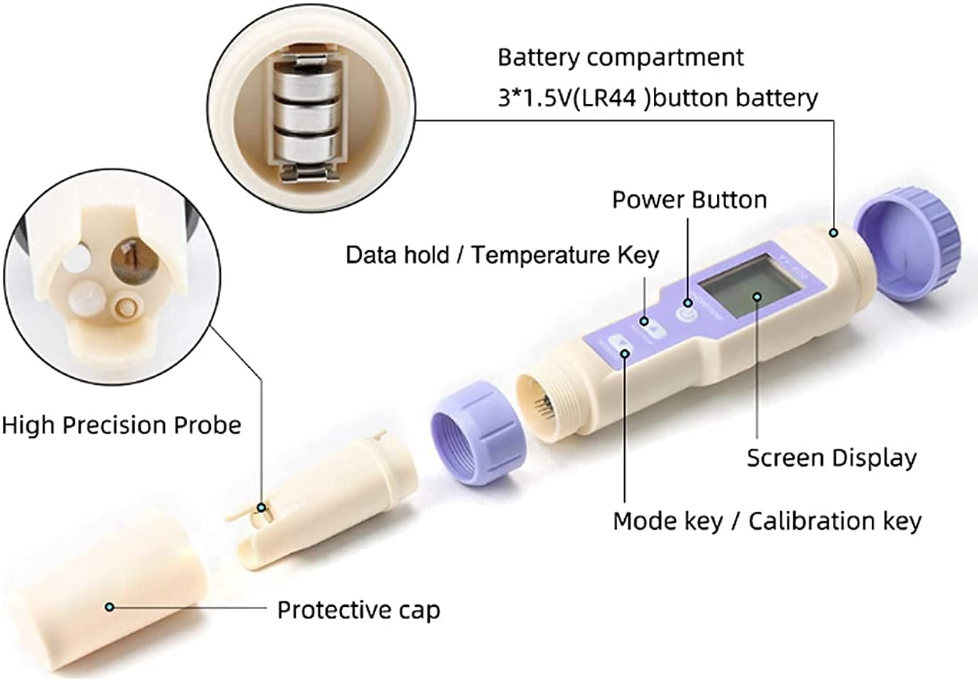 Precise 3 in 1 Test Pen Water Quality Testing Portable PH/ORP Temperature Tester for Testing RO Drinking Water Hydroponics Aquarium Swimming Pool Practical Water Quality Detector