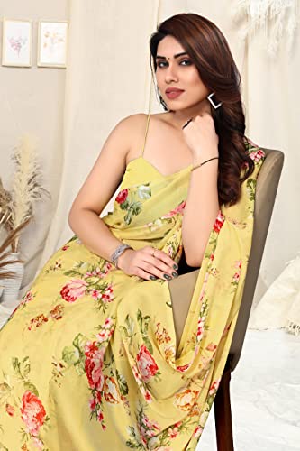 Image of MIRCHI FASHION Saree for Woman Chiffon Floral Printed | Breathable Lightweight Summer Sari for Office and Home Use with Blouse Piece (Available in 20 Colors)