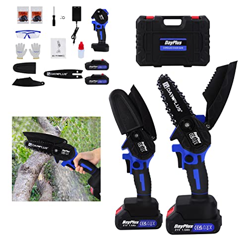 Mini Motosierra Inalámbrica 1500mAh, Motosierra Eléctrica Portátil, Tijeras De Podar Con Una Mano, 4 pulgadas,Con 2 Baterías, 2 Cadenas, Guía de 4 pulgadas, Gafas protectoras