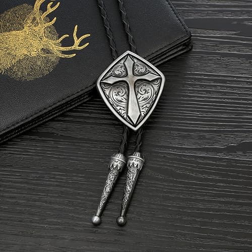 Image of Western Cowboy Bolo tie for Men Women Gold Silver Death Skull Moth Cross Bolo Tie Christmas Deer Rooster Wolf Necktie Gift