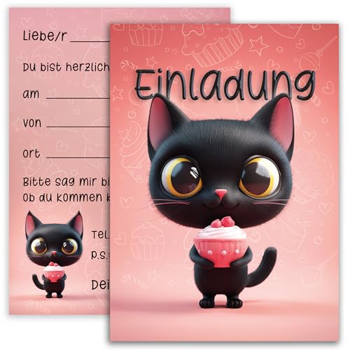 10x Kinder Einladungskarten Einladung Kindergeburtstag Katzen Party Katze Mädchen Jungen Geburtstagsfeier Pink Rosa Schwarz mit Muffin Cupcake Geburtstag Einschulung 10x Kinder Einladungskarten Einladung Kindergeburtstag Katzen Party Katze Mädchen Jungen Geburtstagsfeier Pink Rosa Schwarz mit Muffin Cupcake Geburtstag Einschulung