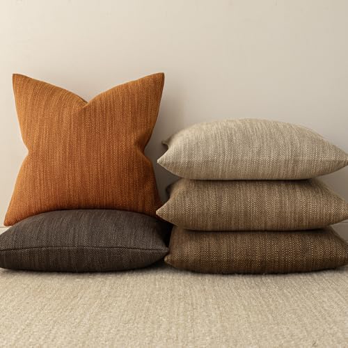 Image of Foindtower Set of 2 Decorative Textured Burlap Linen Throw Pillow Covers Farmhouse Boho Cushion Cover Solid Accent Pillowcase for Couch Sofa Bed Living Room Home Decor,18x18 Inch,Burnt Orange