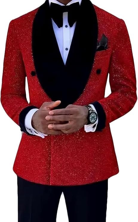 Men's Coat Large Lapel Sequin Design Tuxedo Suit Contrast Color Casual Jacket for Wedding Dinner Party