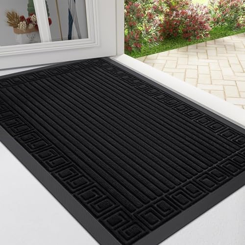 Homaxy Door Mat, Heavy Duty Natural Rubber Doormats, Dirt Trapper, Easy Clean Washable, Low Profile Entrance Mat for Front Back Door Indoor Outdoor - Black Greek Keys, 60x90 CM