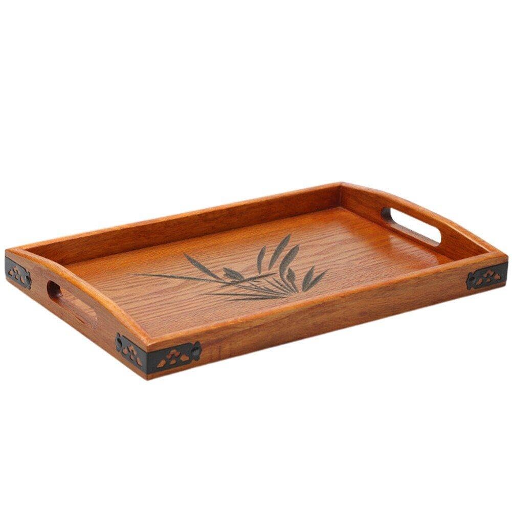 Baokuan Women's Square Plate Wooden Pallet Cosmetic Organizer Appetizers Decorative Tray Cake Plate Wooden Jewelry Japanese Serving Tray Tea Serving Tray Coffee Decor Wooden Tray Food Dessert Plate