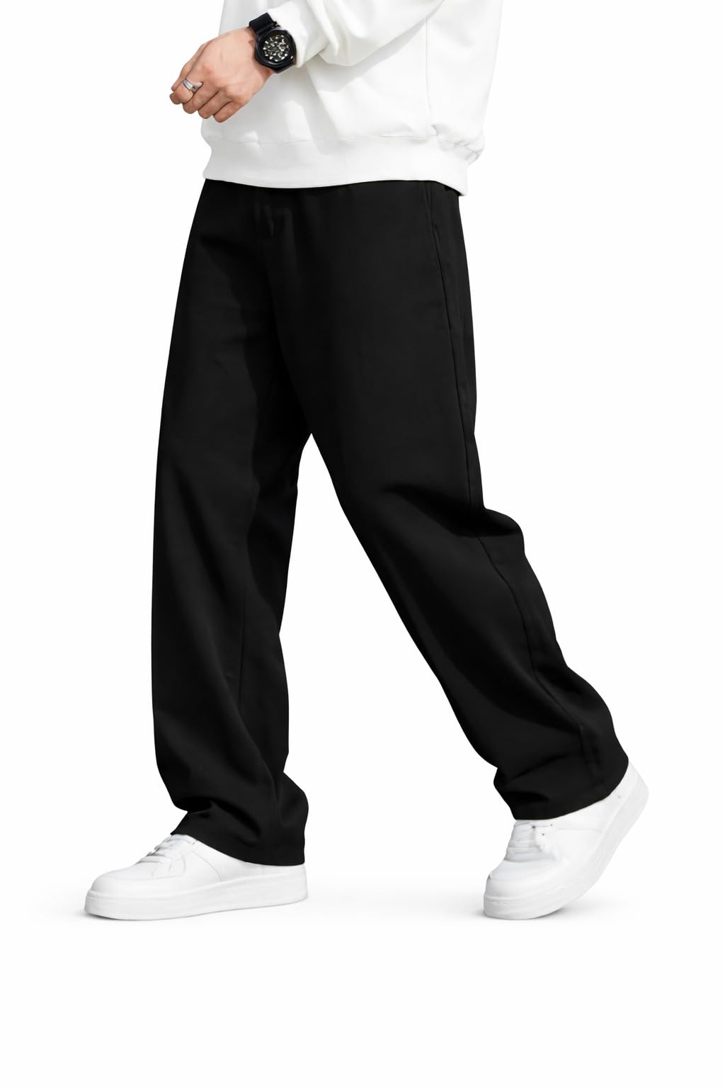 Indivane High Waist Stretchable Black Baggy Loose Oversized Relax Fit Wide Leg Boy Friend Casual Denim Jeans Pant for Men Size 30-picture-35