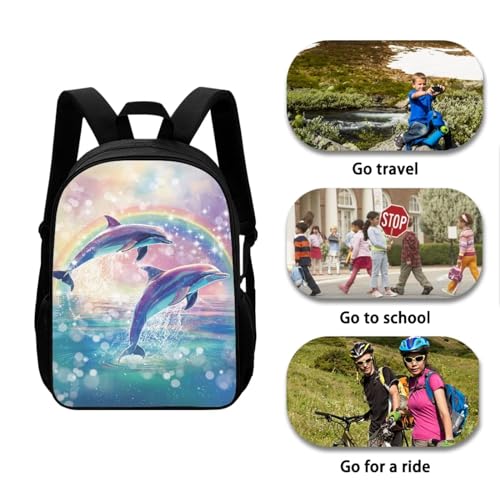 Rainbow Dolphin Backpack for Girls Kids School Backpack Set with Lunch Box Pencil Case Water Bottle Holder Trendy Backpack 4 in 1 Set for Elementary Middle School Students Gifts3