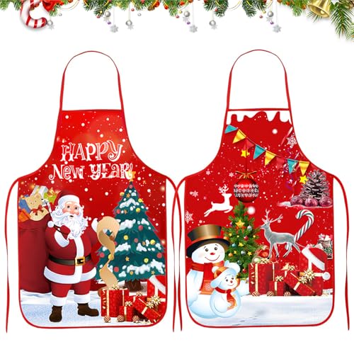 Dwafill 2 piezas Delantal de Navidad, delantal de cena de Navidad, delantal de decoración de Navidad para cocina, para Mujeres Hombres Mamá Esposa Marido Fiesta de Navidad Accesorios de Disfraces