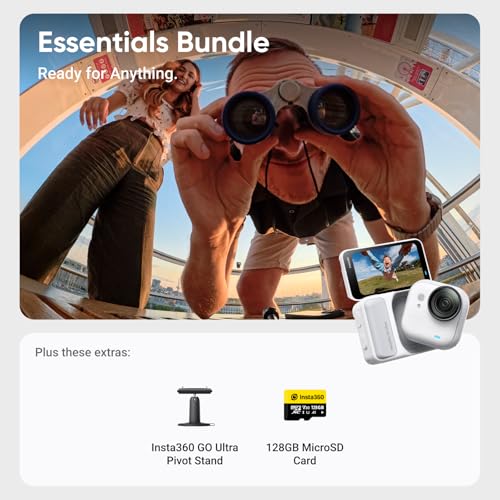 Image of Insta360 GO Ultra Essentials Bundle - Small 4K Vlogging Camera, Hands-Free, POV Cam, 1 /1.28 inch Sensor, 53g Lightweight, 156 FOV, 200 Min Battery Life, Magnetic Wearable Action Camera for Sports, Vlog