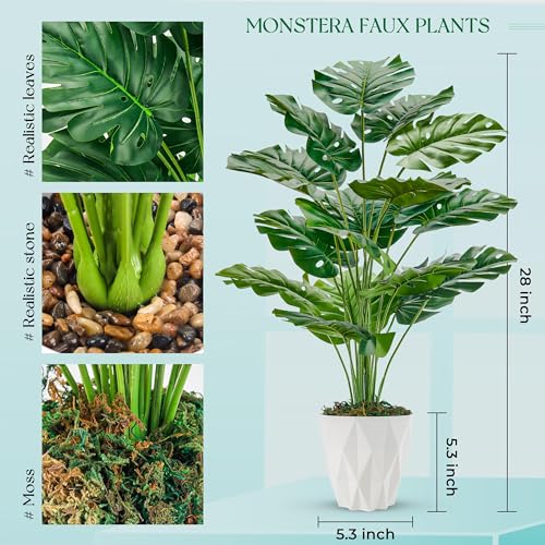 Der-Rose-28-Fake-Plants-Large-Artificial-Monstera-Faux-Plants-Indoor-with-White-Pot-for-Home-Office-Living-Room-Decor