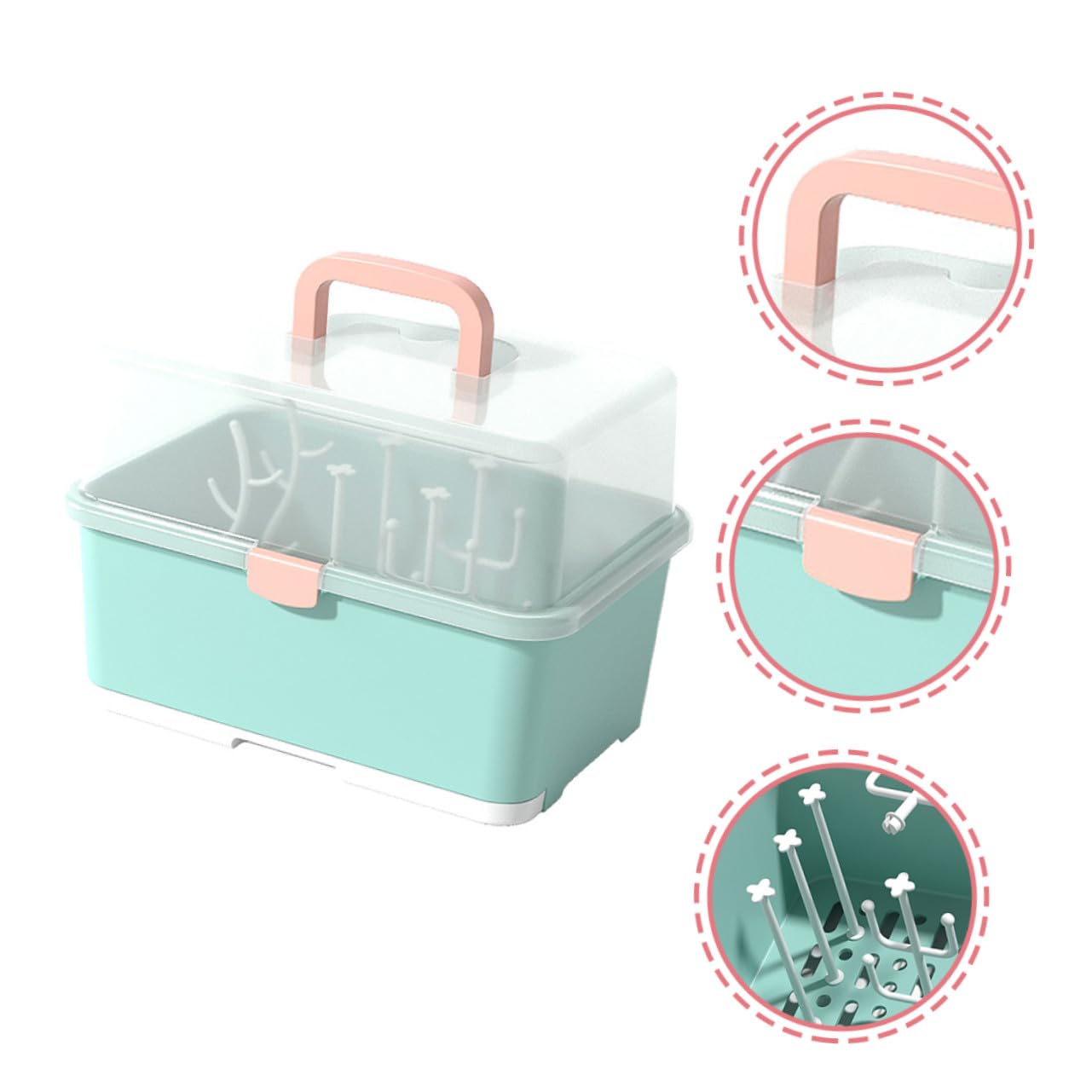 NOLITOY Babyflaschentrockner Aufbewahrungsbox Für Babys Mit Abdeckung Abnehmbare Trockenbox Aus Freiem Kunststoff Kompakter Organizer Für Flaschen Und Becher in Grün Für Babypflege Und Fütterung
