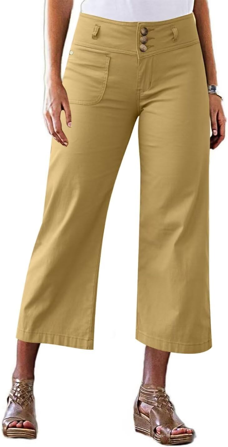 Flamingals Wide Leg Cropped Pants for Women Trendy Mid Rise Button Fly Barrel Jeans Stretchy Casual Ankle Pants - Image 2