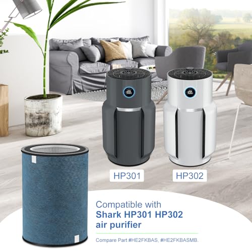 Image of 2 Pack HP202 HP302 Replacement Filter for Shark HP201 HC502, #HE2FKBAS,Blue | Fits HP301, HP232, AP1000MAX Clean Sense IQ, 3-in-1 Filtration Captures 99.98% of Fine Particles, Tool-Free Installation