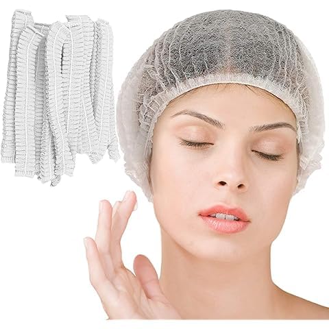 Image of Disposable Bouffant Caps for Women & Men | Non Woven Hair Net Cap | Elastic Head Cover for Hospital, Kitchen, Food Industry, Spa & Salon Use (White, PAck Of 100)