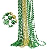GiftExpress 12 pack Metallic Green Gold Shamrock Beaded Necklace, Mardi Gras Beads Necklace, Mardi Gras Throws, Party Events and Celebration Beads Costume Necklaces