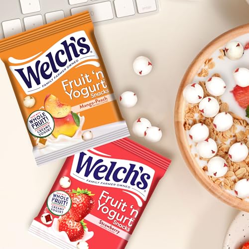 Image of Welch's Fruit Snacks, Fruit 'n Yogurt Variety Pack, Strawberry, Mango Peach, Gluten Free, Bulk Pack, Single Serve, 0.7 oz Bags (Pack of 40)