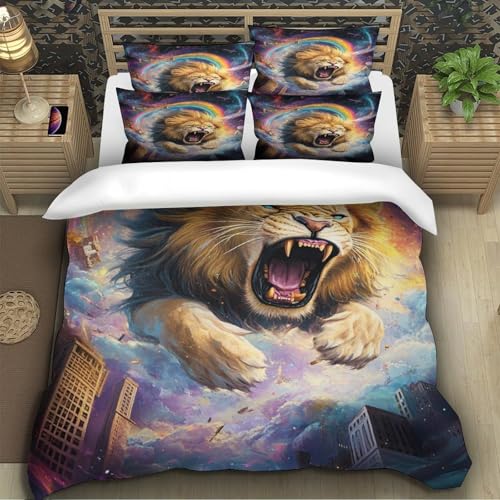 Parure housse de couette lion 3D finition microfibre premium - 5