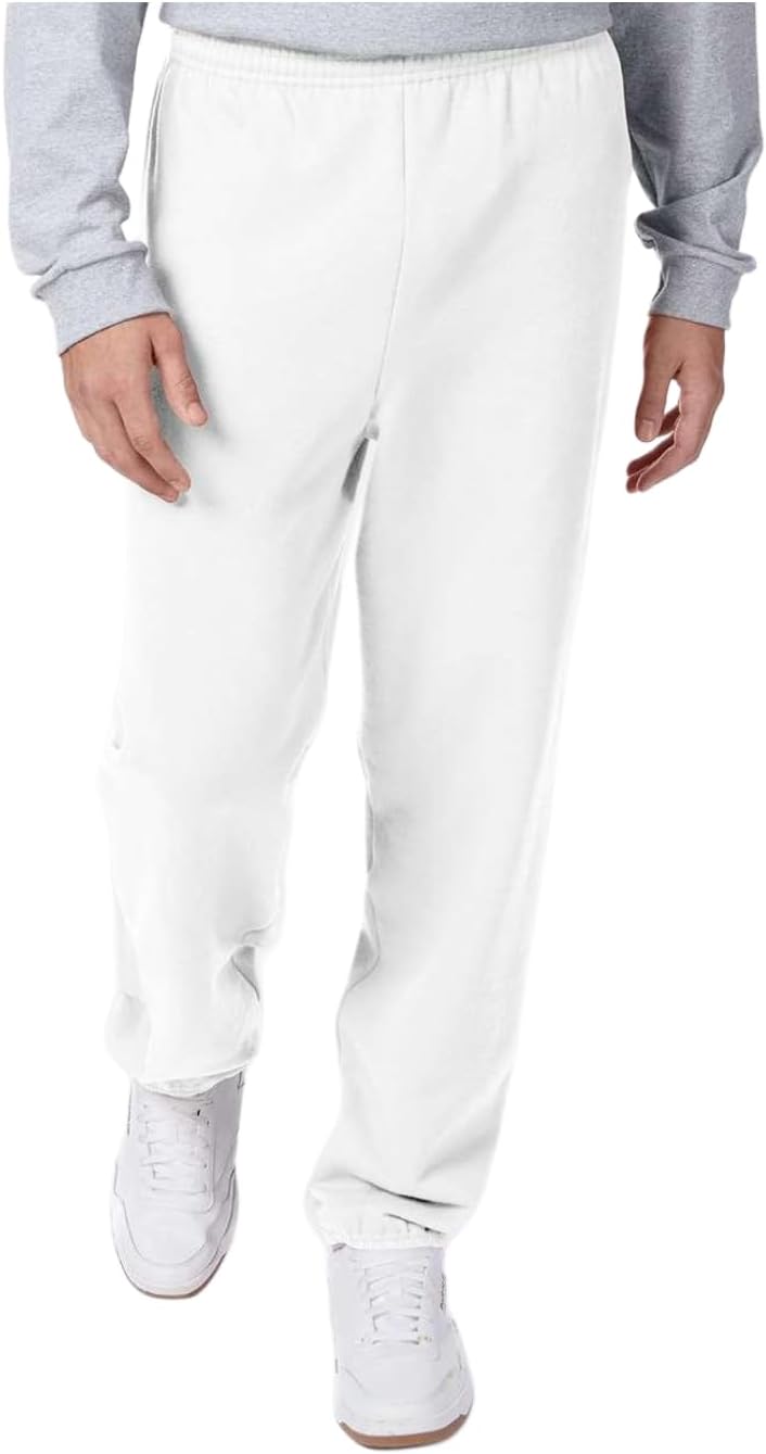 Hanes Men's EcoSmart Sweatpants – Cotton-Blend Fleece Joggers with Pockets, Tear Away Label, Pill-Resistant Fabric, Eco-Friendly Recycled Material, Classic Fit, Adjustable Drawcord White