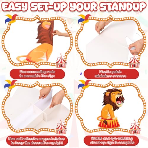 Image of Qunclay 4ft Circus Lion Cardboard Cutout Carnival Party Decoration Life Size Lion Photo Booth Prop Stand up Display Backdrop Decor for Carnival Birthday Party Supplies
