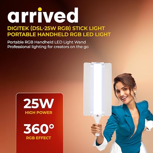 Image of DIGITEK (DSL-25W RGB) Stick Light Portable Handheld RGB LED Light Wand with Barn Door & Remote Control, Color Temp 2700-12000K + RGB, 39 Special Lighting Effects & Carry Bag