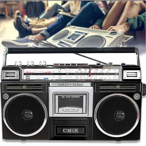 WaaYb Retro-Boombox-Kassettenspieler, tragbare CD-Retro-Boombox mit 3,5-mm-Kopfhöreranschluss, tragbares AM/FM-DAB-Radio mit Unterstützung für SD/USB-Eingang, Retro-Streaming im 80er-Jahre-Stil Black WaaYb Retro-Boombox-Kassettenspieler, tragbare CD-Retro-Boombox mit 3,5-mm-Kopfhöreranschluss, tragbares AM/FM-DAB-Radio mit Unterstützung für SD/USB-Eingang, Retro-Streaming im 80er-Jahre-Stil Black