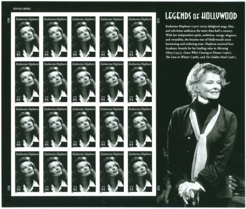 Katharine Hepburn Legends of Hollywood Complete Sheet of 20 x 44 Cent Stamps - 4461