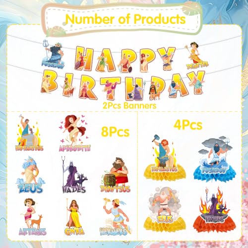 Image of Greek Mythology Banner Swirls Honeycomb Birthday Party Decor