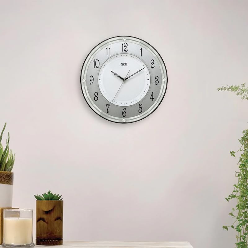 Image of Ajanta Luxury White Wall Clock 1917-13.6 Inch - Elegant Silent Sweep Quiet Mechanism - Modern Minimalist Home Decor