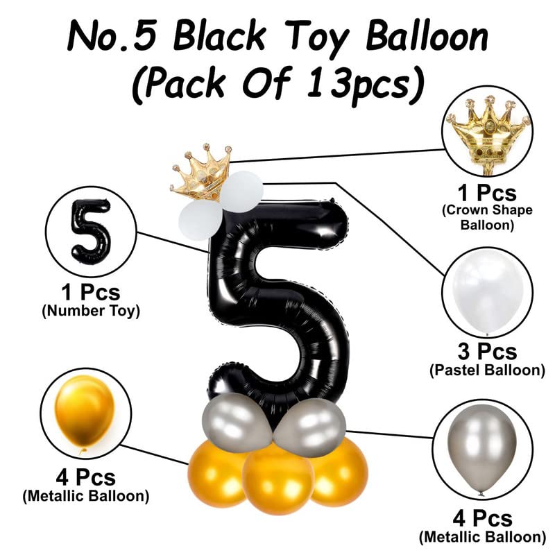 Image of Black 32 Inches Numbers 5 Shape Large Big Foil Helium Balloons For Party Decorations In Happy Birthday Anniversary Office Items Materials Set Pack,1 Piece