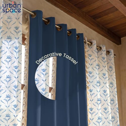 Image of Urban Space Floral 100% Cotton Curtains For Window, Combo Set Of 3 Curtains 5 Feet Long, 60-65% Room Darkening Curtain, Tieback & Eyelets Included With Curtains For Home Decor (Water Lily, 5 Feet)