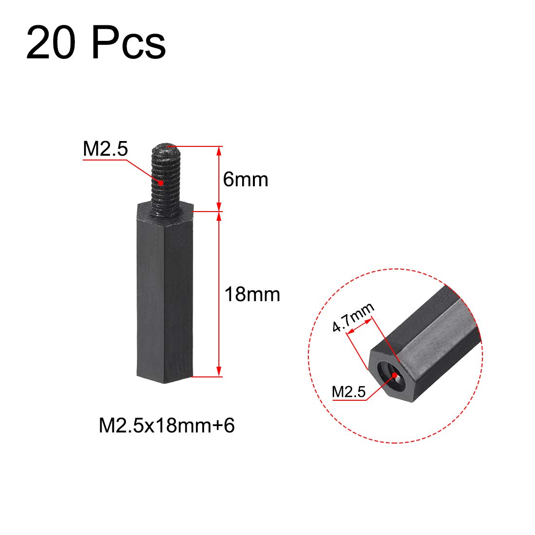 Amazon | uxcell スタンドオフ M2.5x18mm+6mm オス-メス 六角