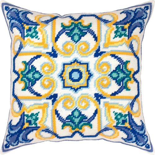 Image of Brvsk Ornamental Embroidery Kit for Adults and Beginners - Porto 16″ x 16″ with Clear, Precise Printed Design on Cotton Canvas; Includes 2 Needles, Yarn, and Easy-Read Chart