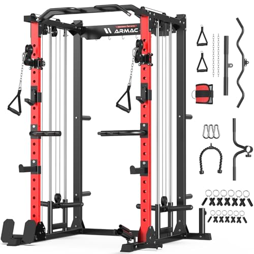 ARMAC Multi-Functional Power Rack-2000lbs Capacity All-in-One Squat Rack with Dual Pulley System, Power Cage for Home Gym Strength Training