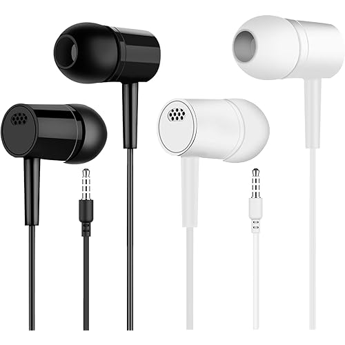 Wired Headphones(2 Packs) , In-Ear Earbuds with 3.5mm Plug, Headphones with No Microphone, Durable Cord, Lightweight Design, Earbuds Earphones for Music, Calls & Video Conferencing (Black & White)