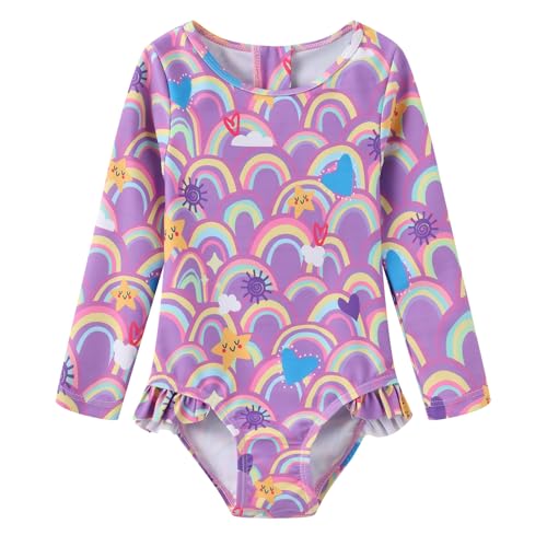 Baby Girls One Piece Swimsuits Long Sleeve Rash Guard for Kids Girls UPF 50+ Sun Protection Swimshirts