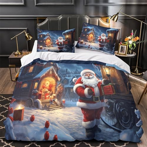 Housse de couette Père Noël 3 pièces multicolore pour grand lit King - 4