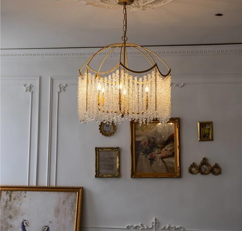 Kryształowy żyrandol oprawa oświetleniowa do sypialni i salonu, retro frędzle, idealna do jadalni i restauracji, współczesna lampa sufitowa 40 cm