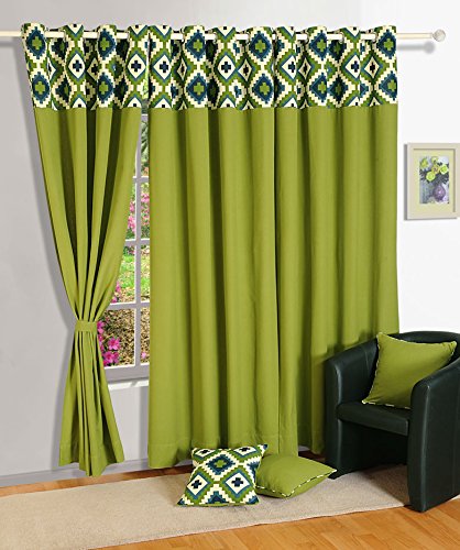 Image of Swayam Blackout Cotton Casement Long Door Curtain for Living Room & Bedroom | 9 Feet | Room Darkening Curtain with Eyelets | Pack of 2 | Solid Design - Green