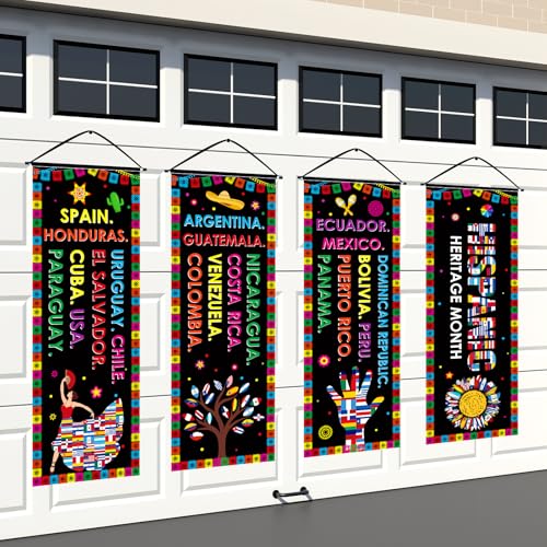 Image of Panelee 4 Pcs Hispanic Heritage Month Decorations National Hispanic Heritage Month Banner Latin American Porch Signs Spanish Classroom Decor for Classroom Home Wall Indoor Outdoor Hanging Backdrop