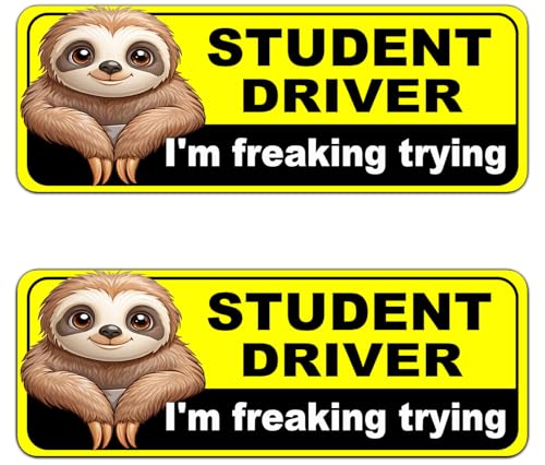 Image of NIMONA Student Driver Magnet for Car - Funny 2 Pack Please Be Patient Removable Magnetic Bumper Sticker Set - Reflective New Driver Safety Sign - Weather-Resistant - 10 x 4 inch (Student-1#)
